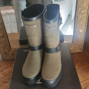 BearPaw Khaki and Black Buckle Boots